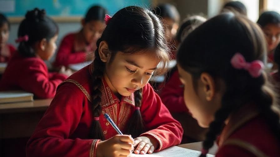 AI Generated image of group of young students are focused on their work at a computer lab, typing on keyboards and looking at their monitors.